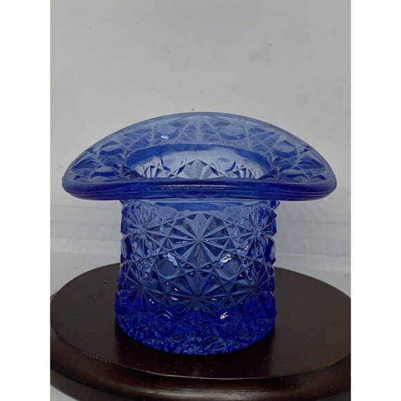 Vtg Boyd Glass Blue Diamond Pattern Top Hat Ashtray Toothpick Holder - Picture 1 of 5